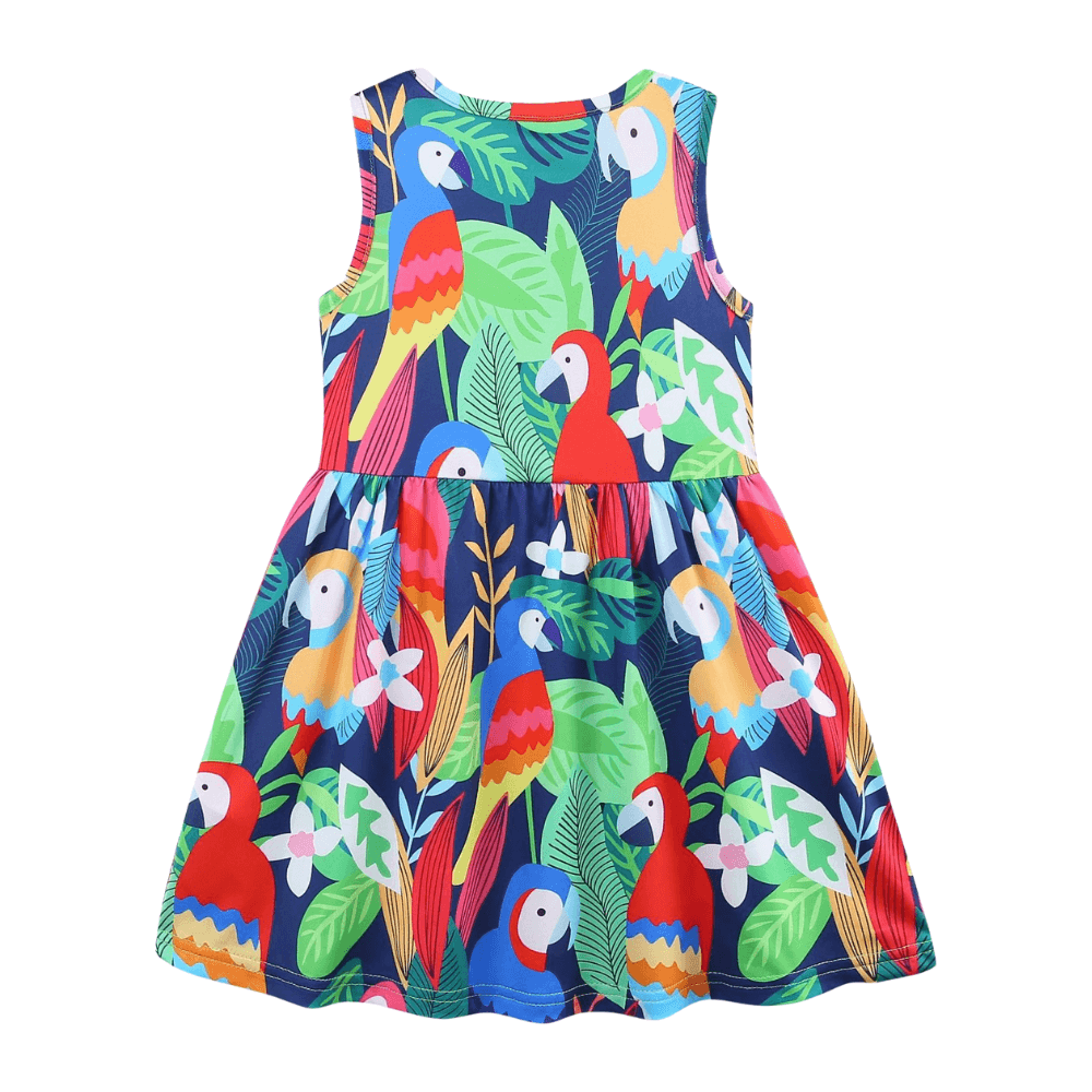 Colorful Tropical Parrot Girls Summer Dress - Beekee