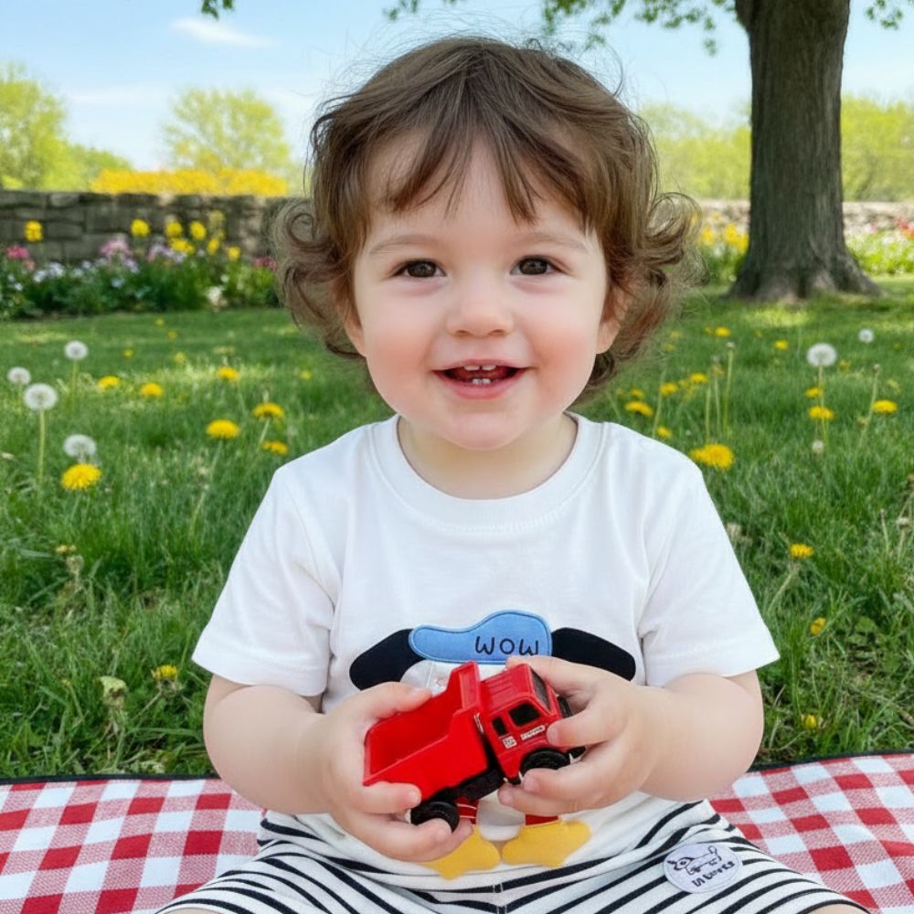 Cute Puppy 3D T-Shirt & Striped Shorts for Kids - Beekee