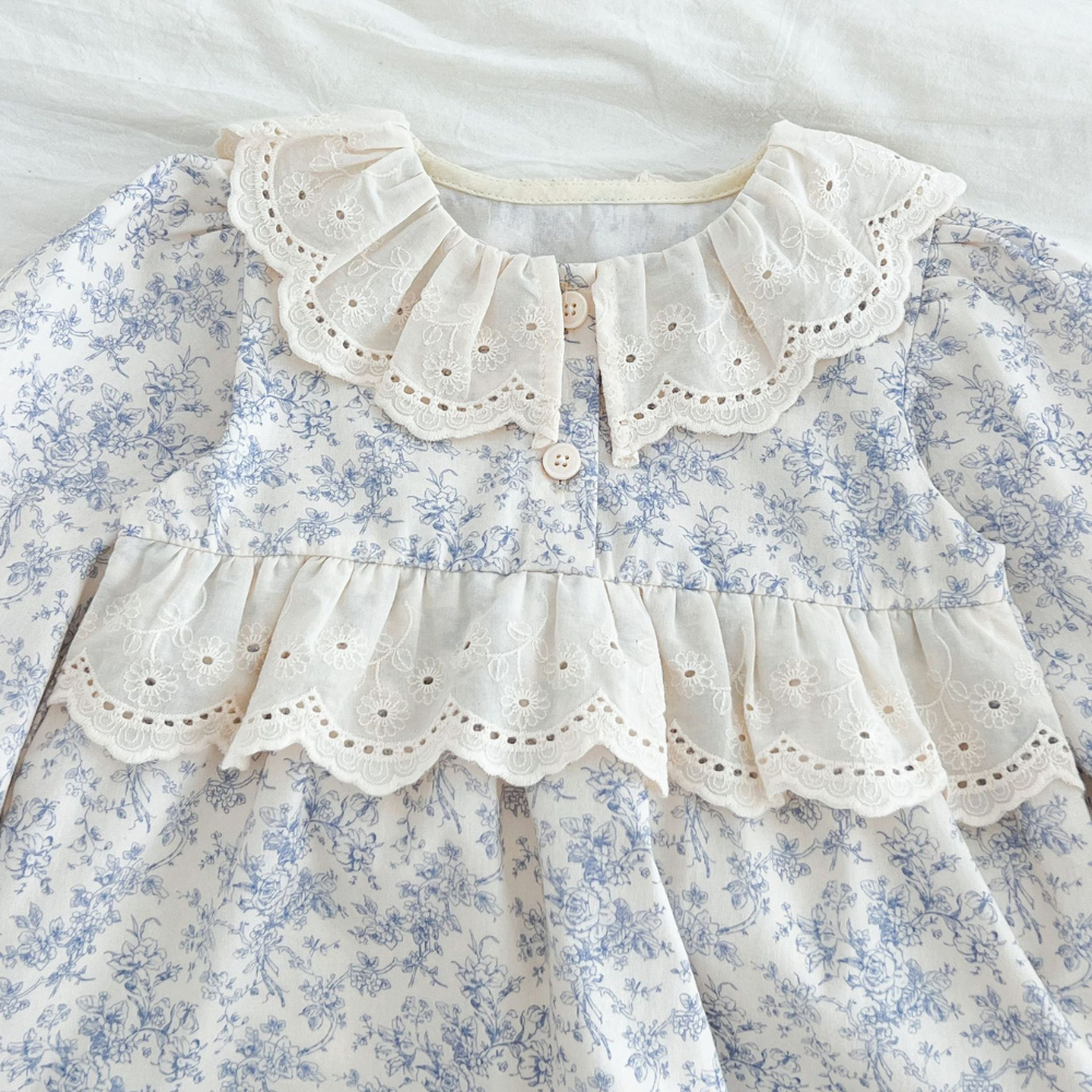 Lovely Floral Lace Collar Cotton Dress for Girls-Beekee