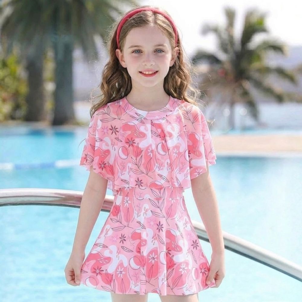 Adorable Tropical Floral Girls' Swim Set-Beekee