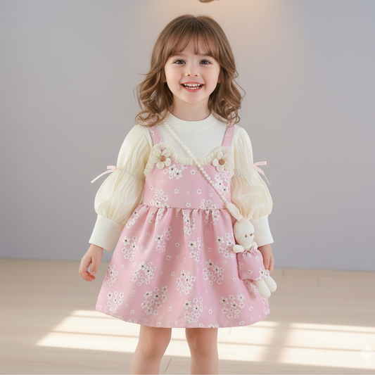 Bunny Strap Floral Layered Dress-Beekee