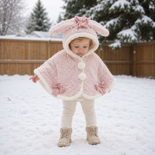 Soft Pink Bunny Ear Hooded Baby Cape