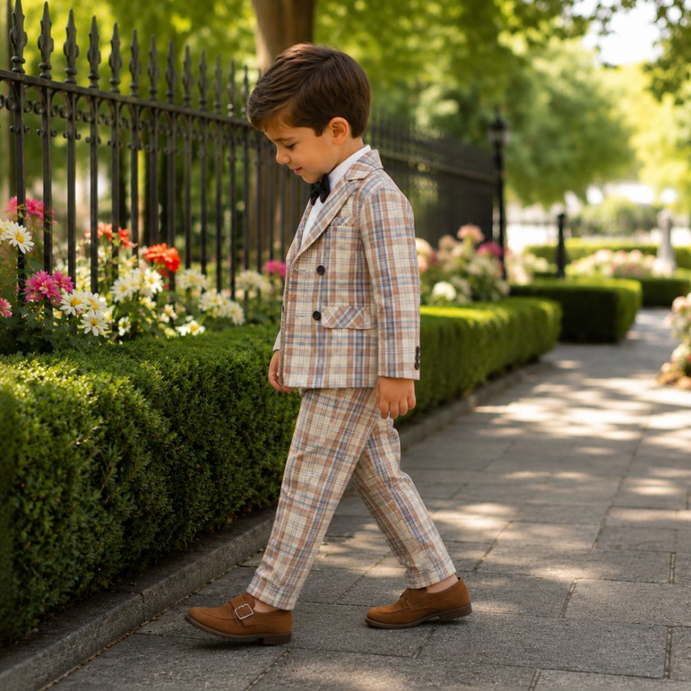 Dapper Plaid Blazer and Bow Tie Boys Set