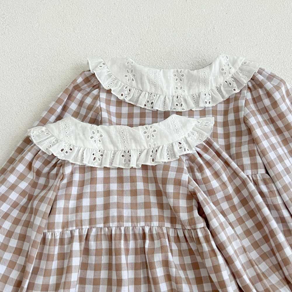 Classic Gingham Ruffle Baby Romper-Beekee
