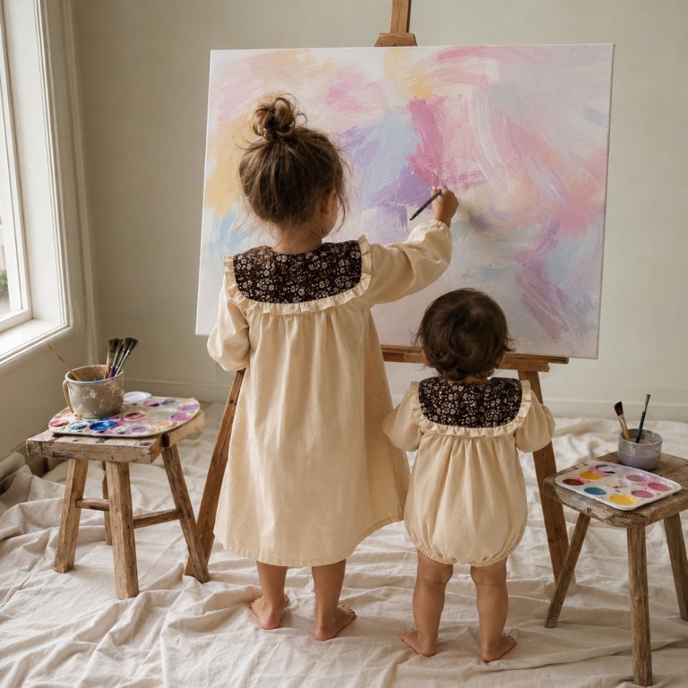 Floral Collar Baby Romper & Sister Dress