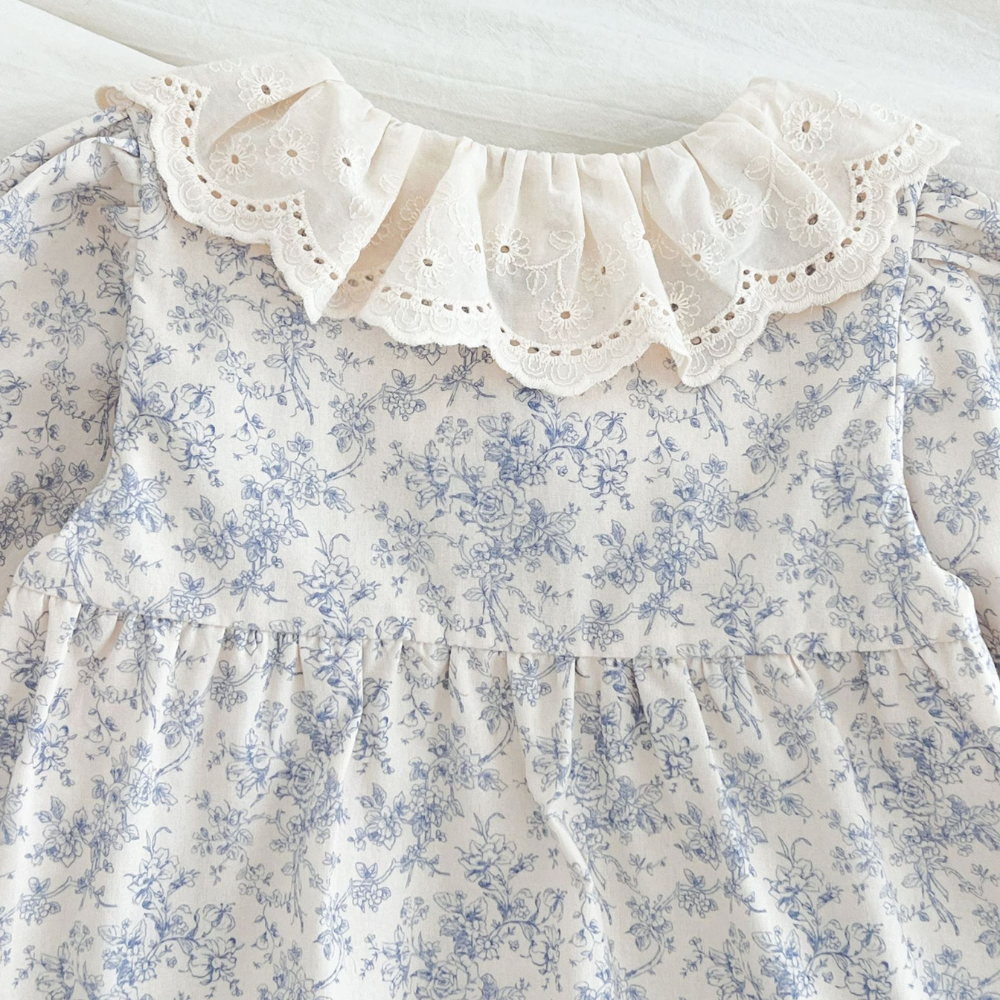 Lovely Floral Lace Collar Cotton Dress for Girls-Beekee