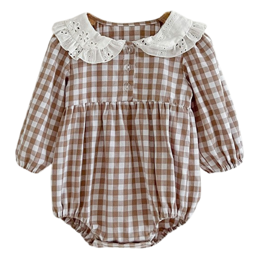 Classic Gingham Ruffle Baby Romper-Beekee