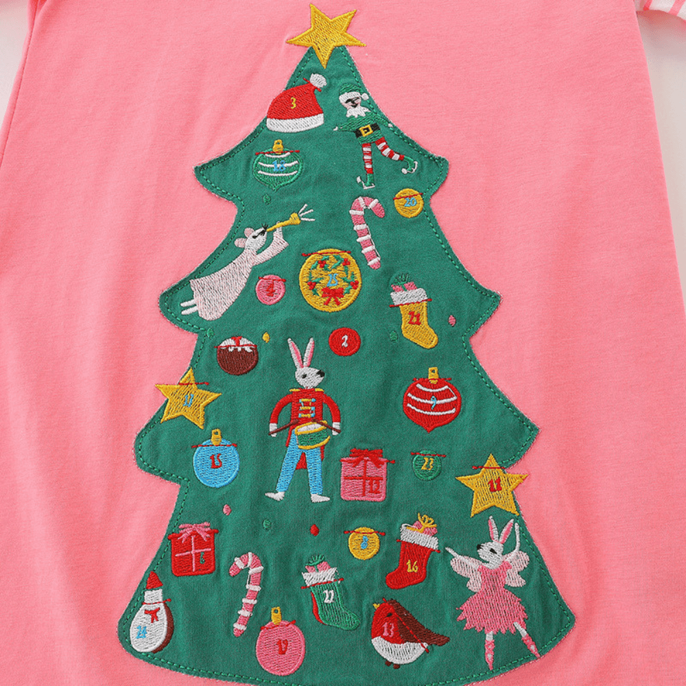 Festive Christmas Tree Girls Long Sleeve Dress - Beekee