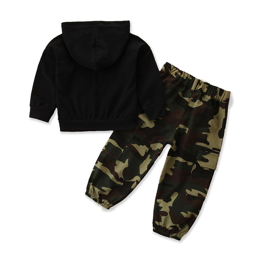 Boys' Clothing Set - Black Long-Sleeve Pants with Print and Round Neck for Baby Boys