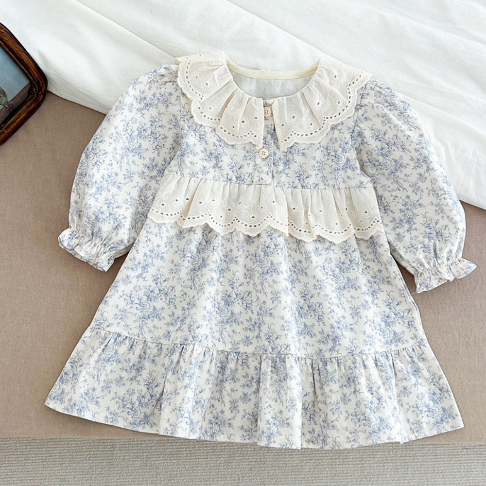 Lovely Floral Lace Collar Cotton Dress for Girls-Beekee