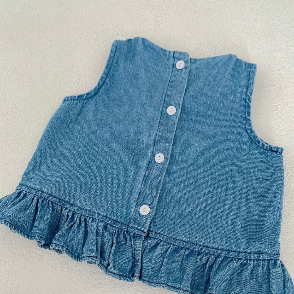 Sweet Denim Ruffle Top & Bloomer Baby Set - Beekee
