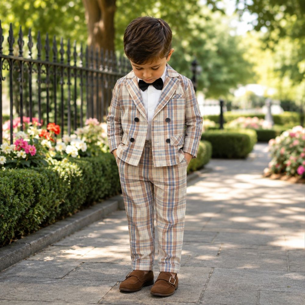 Dapper Plaid Blazer and Bow Tie Boys Set