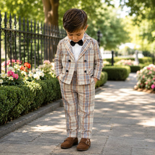 Dapper Plaid Blazer and Bow Tie Boys Set