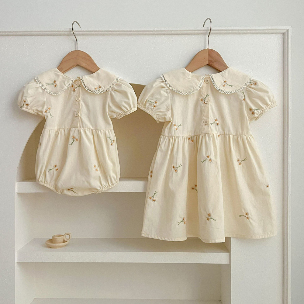 Daisy Embroidered Baby Romper & Dress Set-Beekee