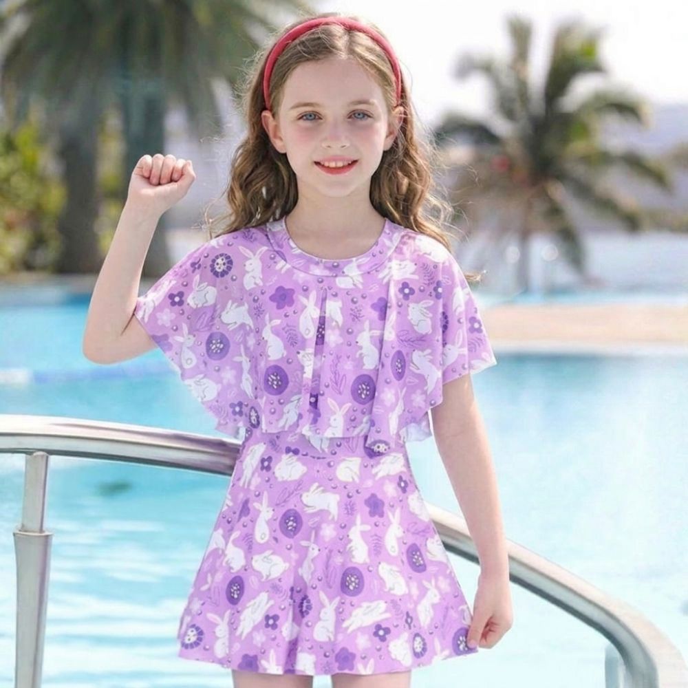 Adorable Tropical Floral Girls' Swim Set-Beekee
