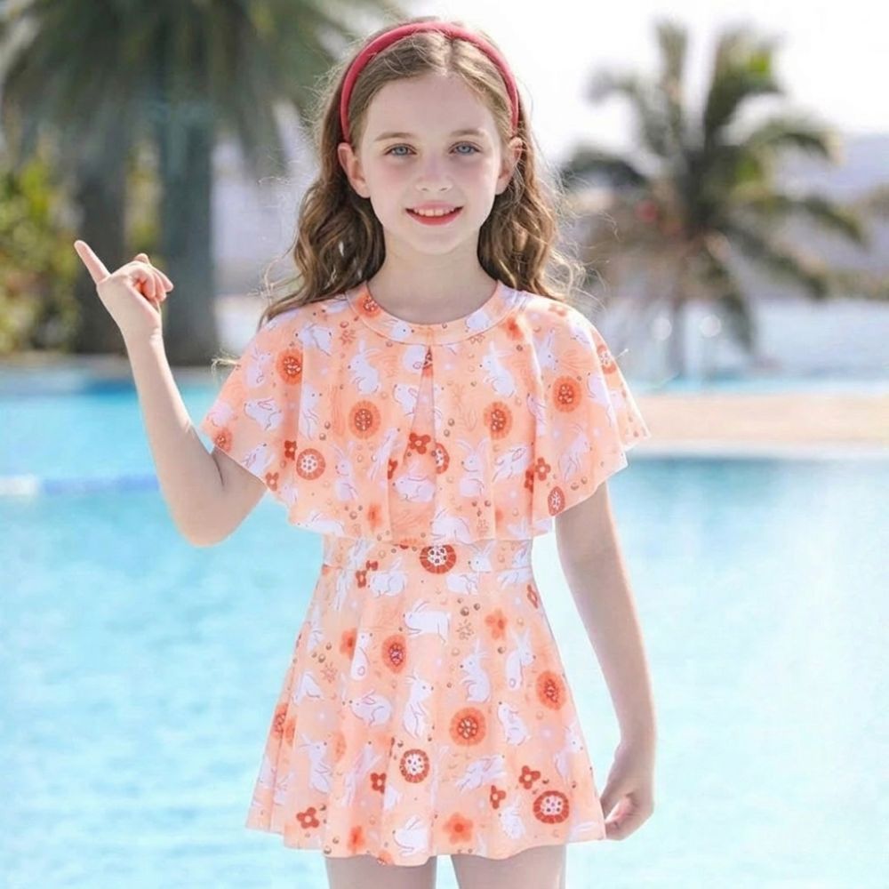 Adorable Tropical Floral Girls' Swim Set-Beekee