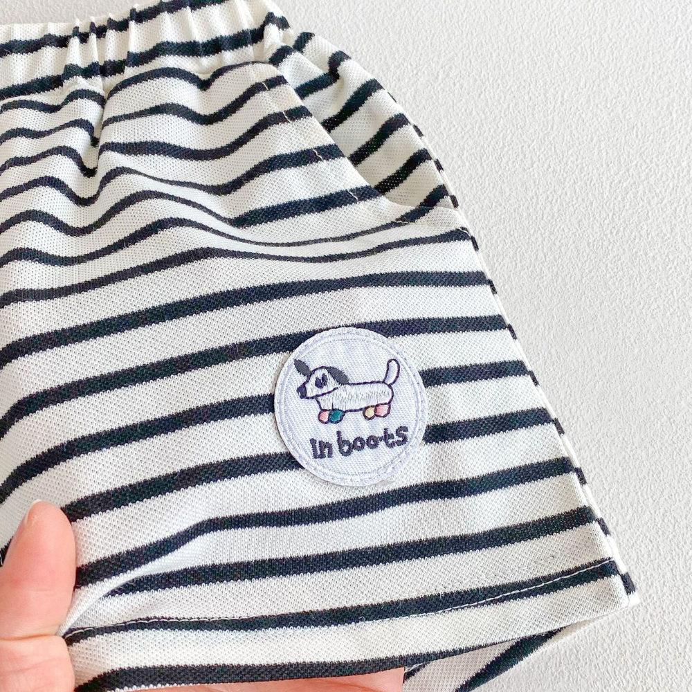 Cute Puppy 3D T Shirt & Striped Shorts Set for Kids-Beekee