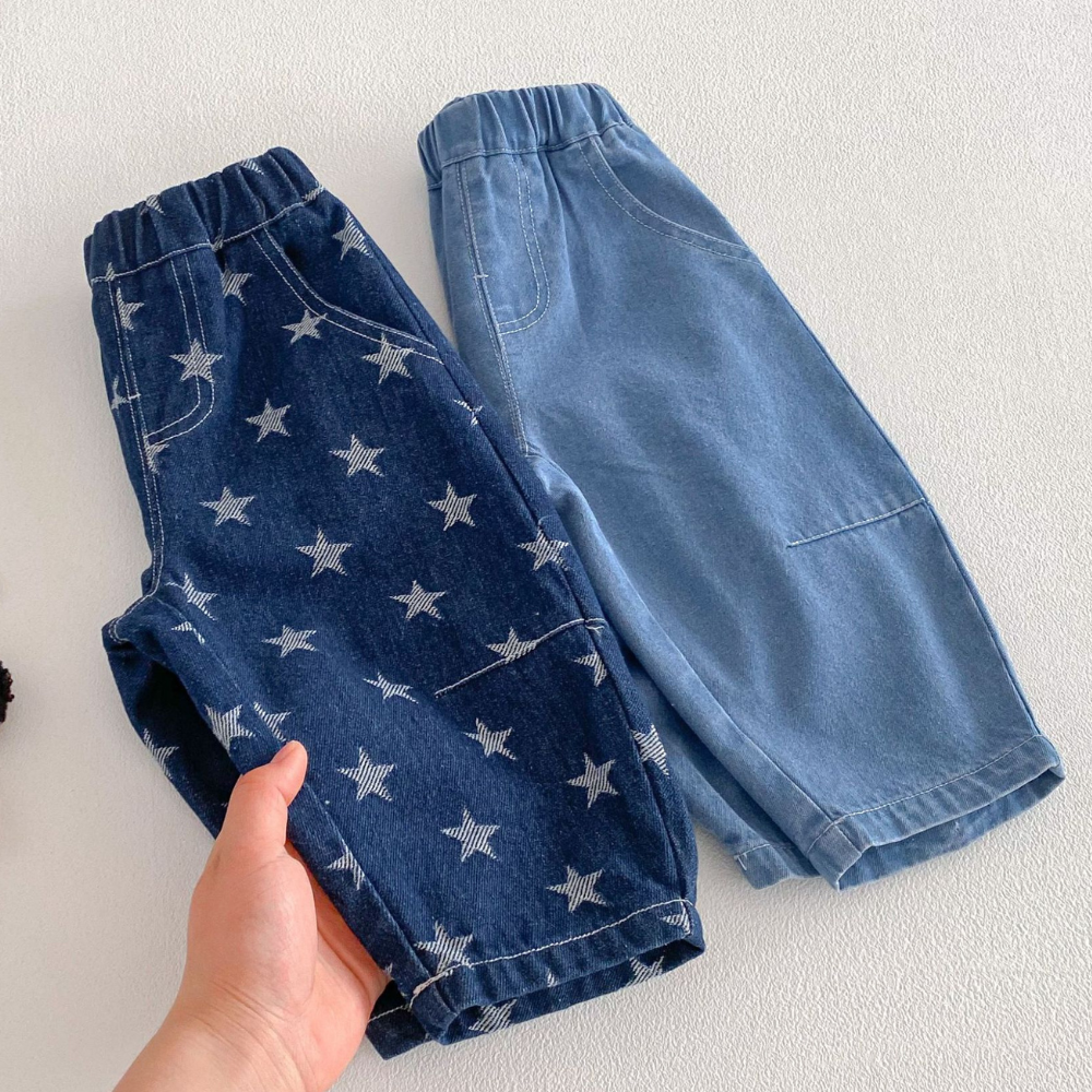 Adorable Star Print Denim Pants for Toddlers-Beekee