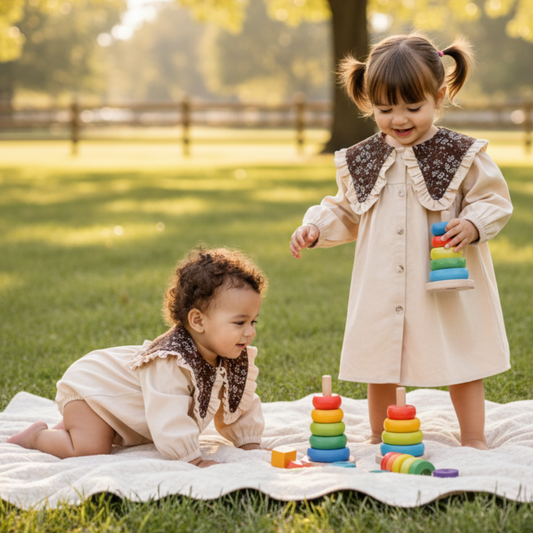 Floral Collar Baby Romper & Sister Dress Set-Beekee