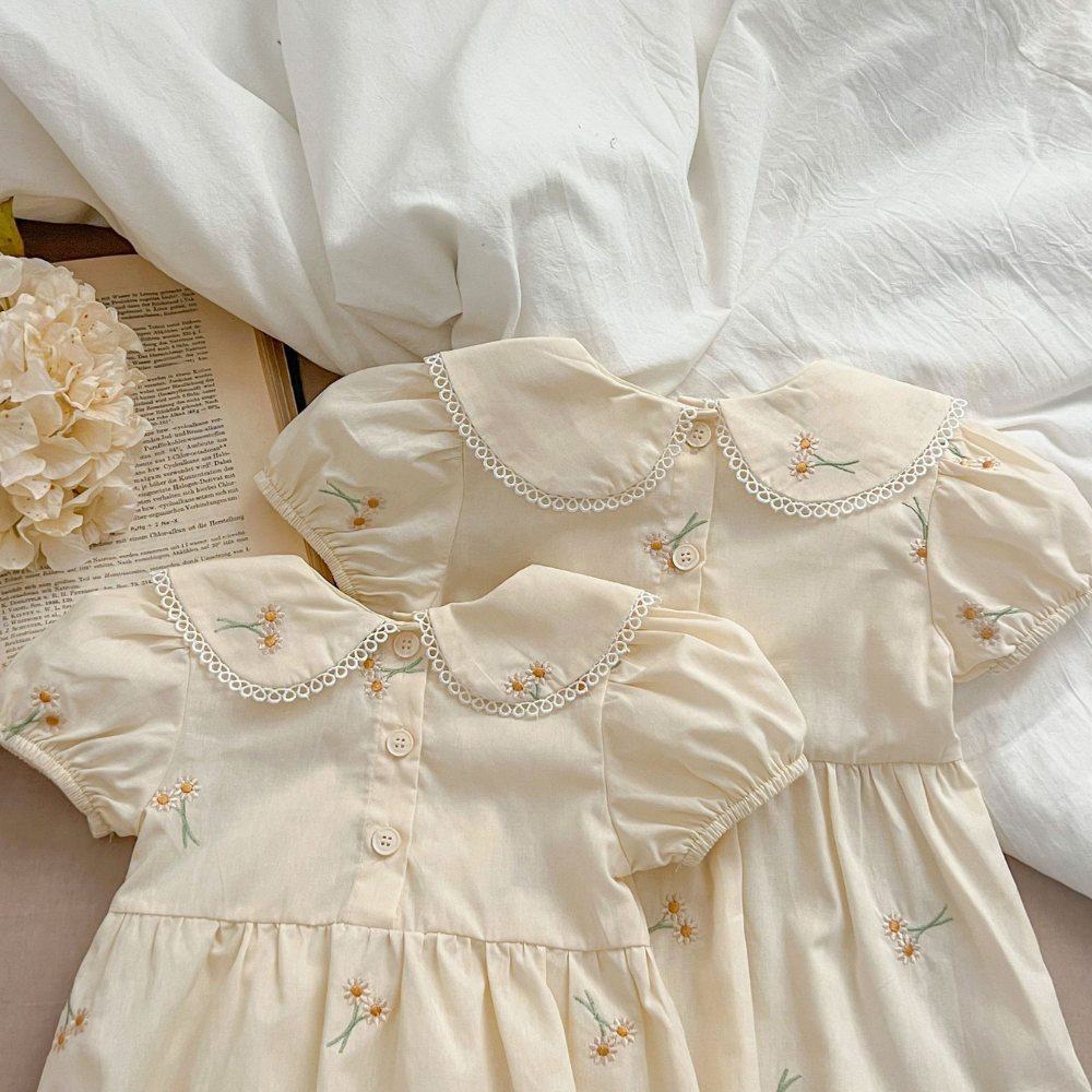 Daisy Embroidered Baby Romper & Dress Set-Beekee