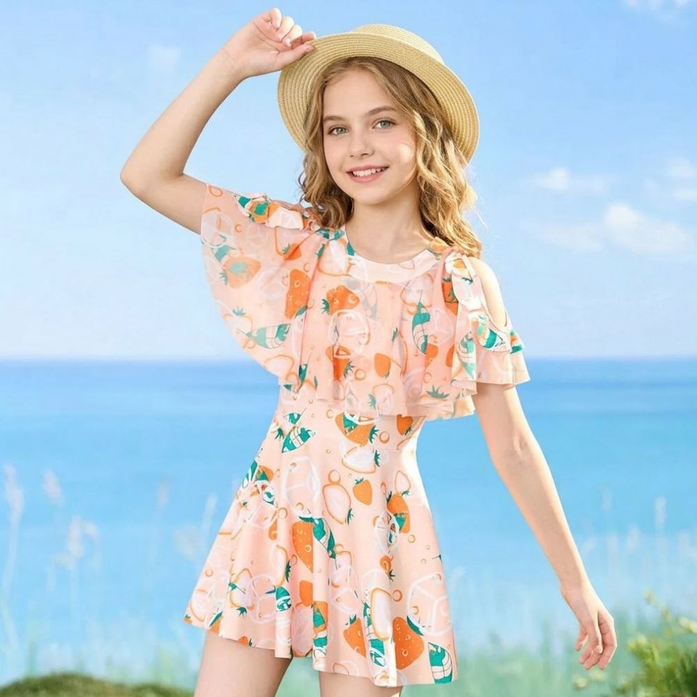 Adorable Tropical Floral Girls' Swim Set-Beekee