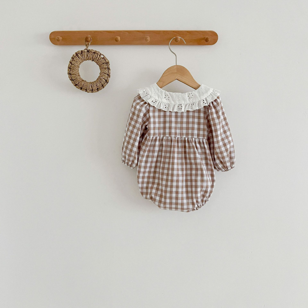 Classic Gingham Ruffle Baby Romper-Beekee