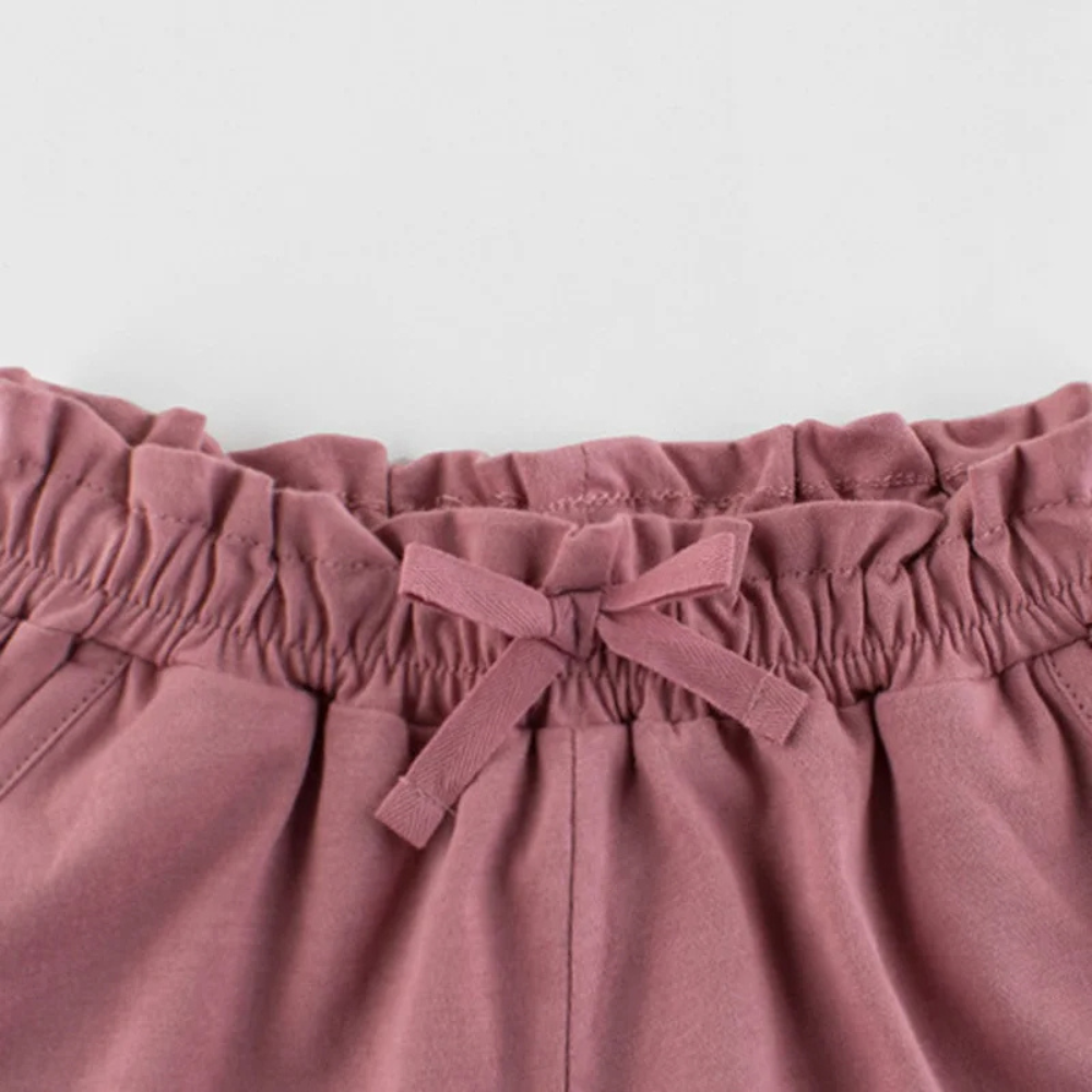 Girls' Ruffle Waist Drawstring Cotton Shorts-Beekee