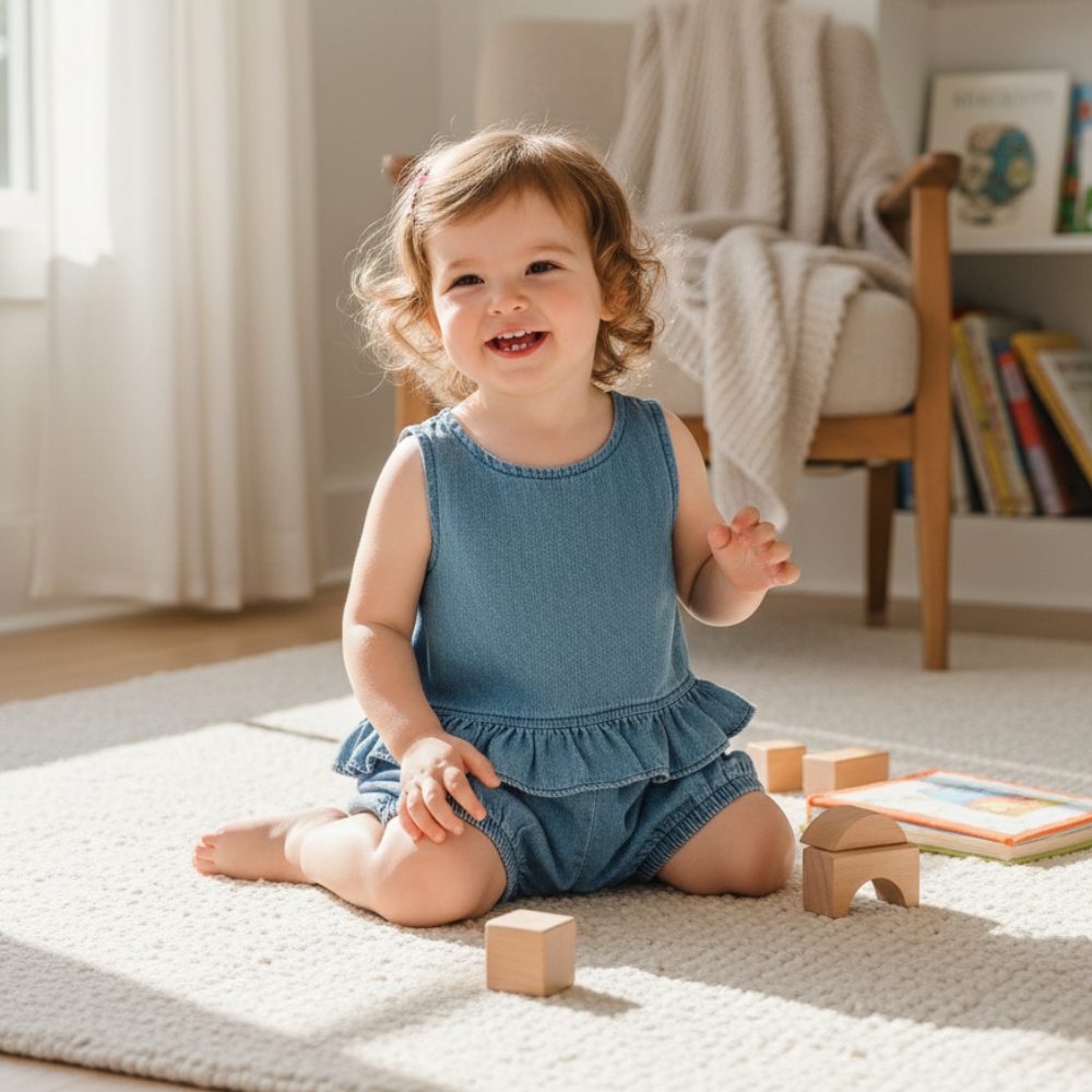 Sweet Denim Ruffle Top & Bloomer Baby Set - Beekee