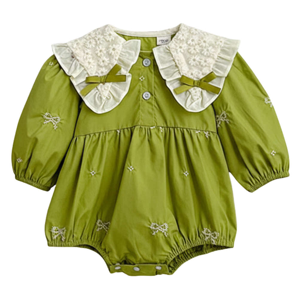 Sweet Floral Lace Collar Baby Dress & Romper Set-Beekee