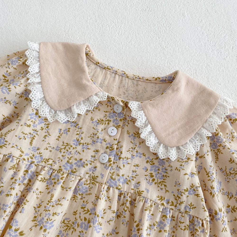 Vintage Floral Ruffle Collar Dress & Romper Set-Beekee