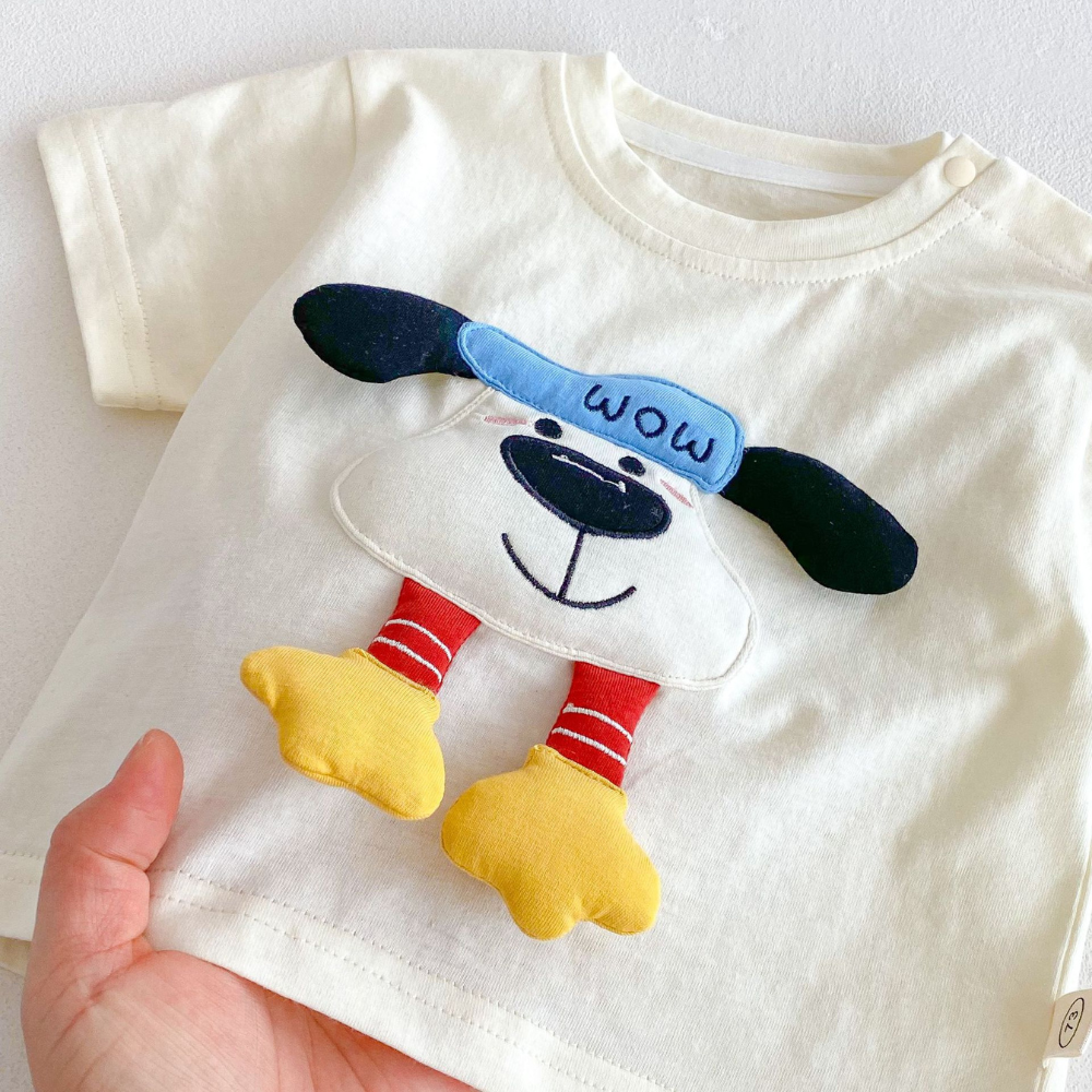 Cute Puppy 3D T Shirt & Striped Shorts Set for Kids-Beekee