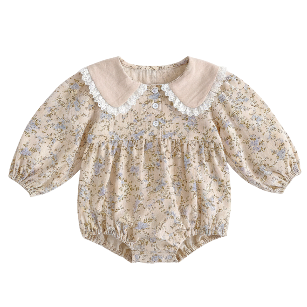 Vintage Floral Ruffle Collar Dress & Romper Set-Beekee