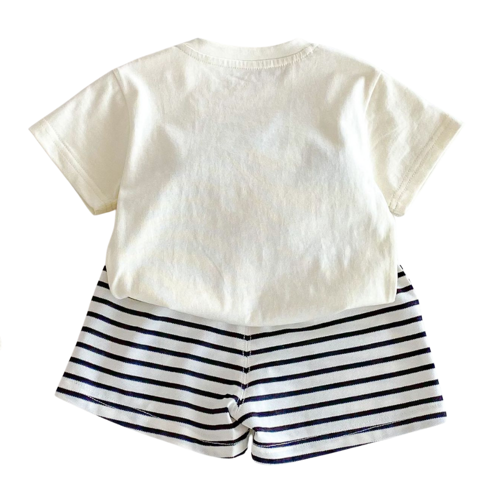 Cute Puppy 3D T Shirt & Striped Shorts Set for Kids-Beekee