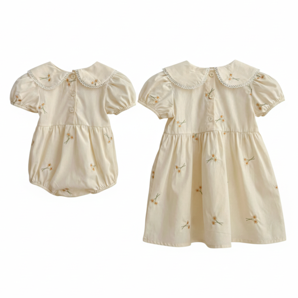 Daisy Embroidered Baby Romper & Dress Set-Beekee