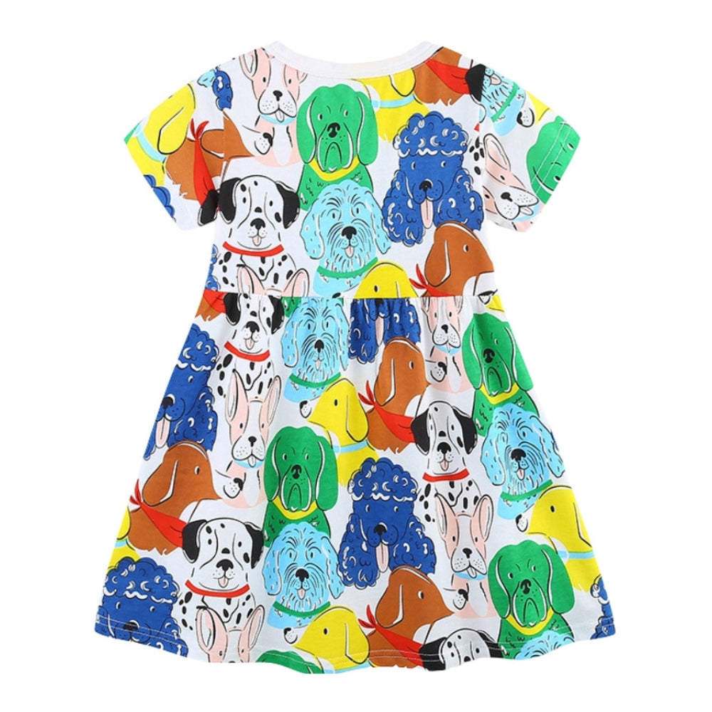 Adorable Colorful Puppy Girls Dress - Beekee