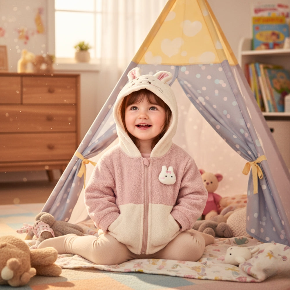 Adorable Bunny Ear Hooded Fleece Jacket - Beekee