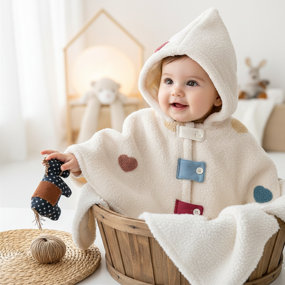 Adorable Heart Fleece Hooded Baby Cape - Beekee