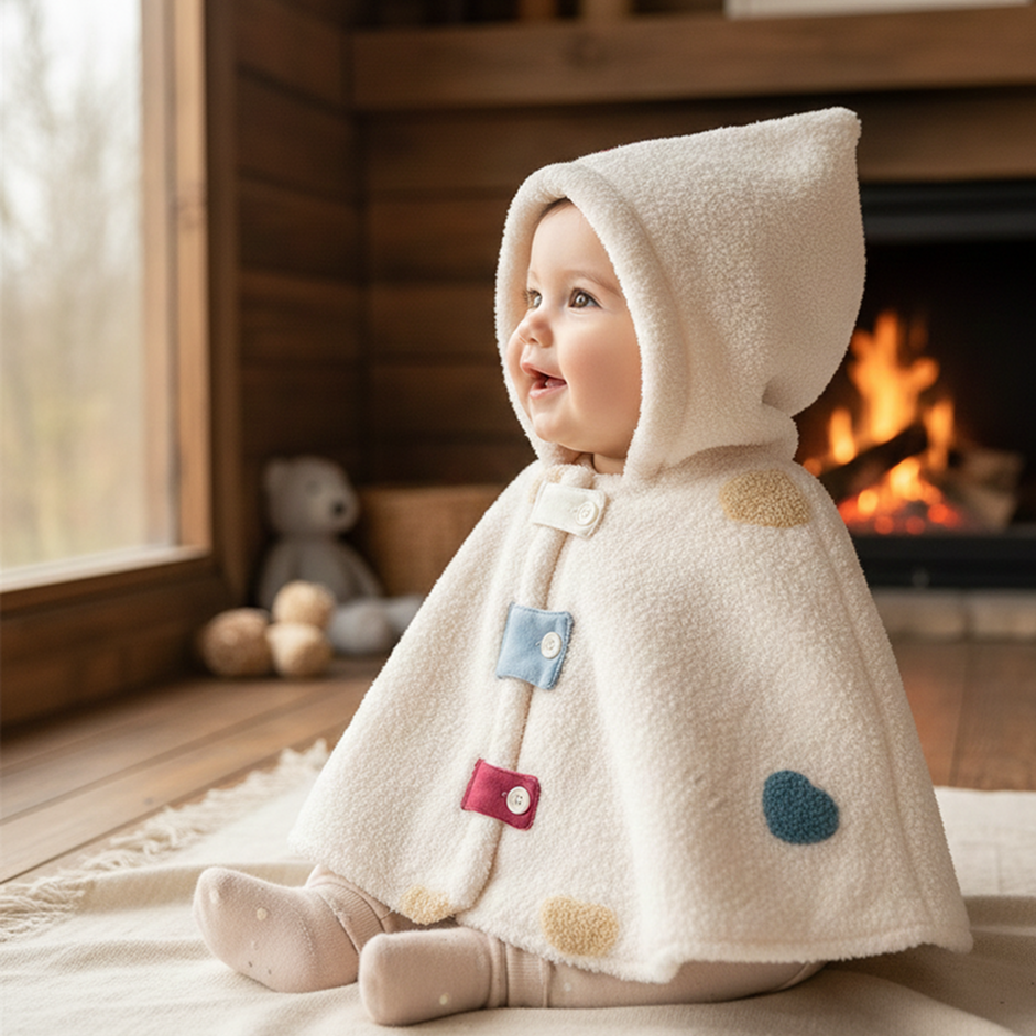 Adorable Heart Fleece Hooded Baby Cape - Beekee