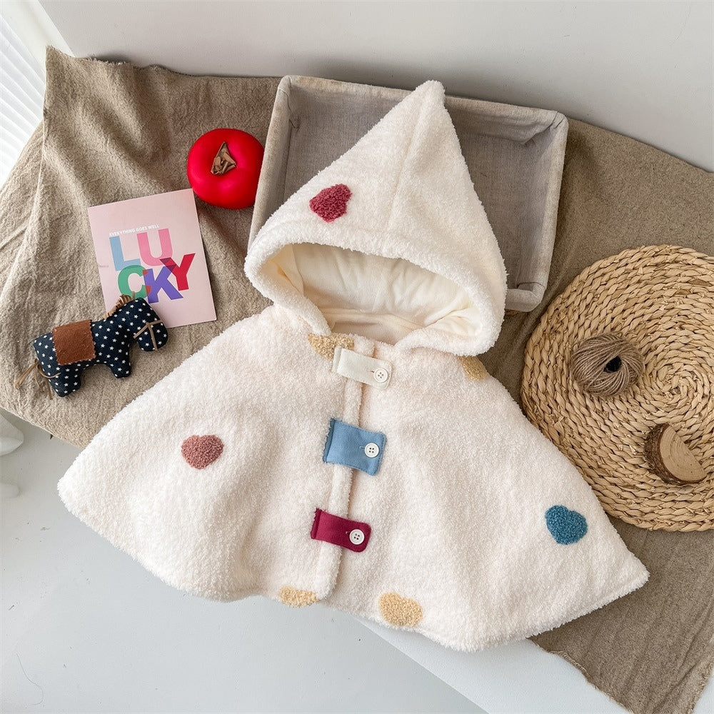 Adorable Heart Fleece Hooded Baby Cape - Beekee