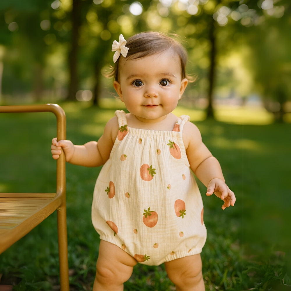 Animal & Fruit Print Sleeveless Baby Girl Romper