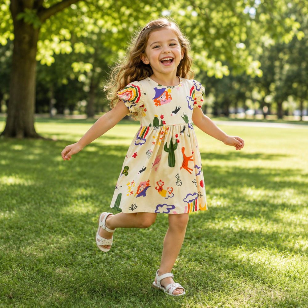 Pretty Puff Sleeve Girls Dress