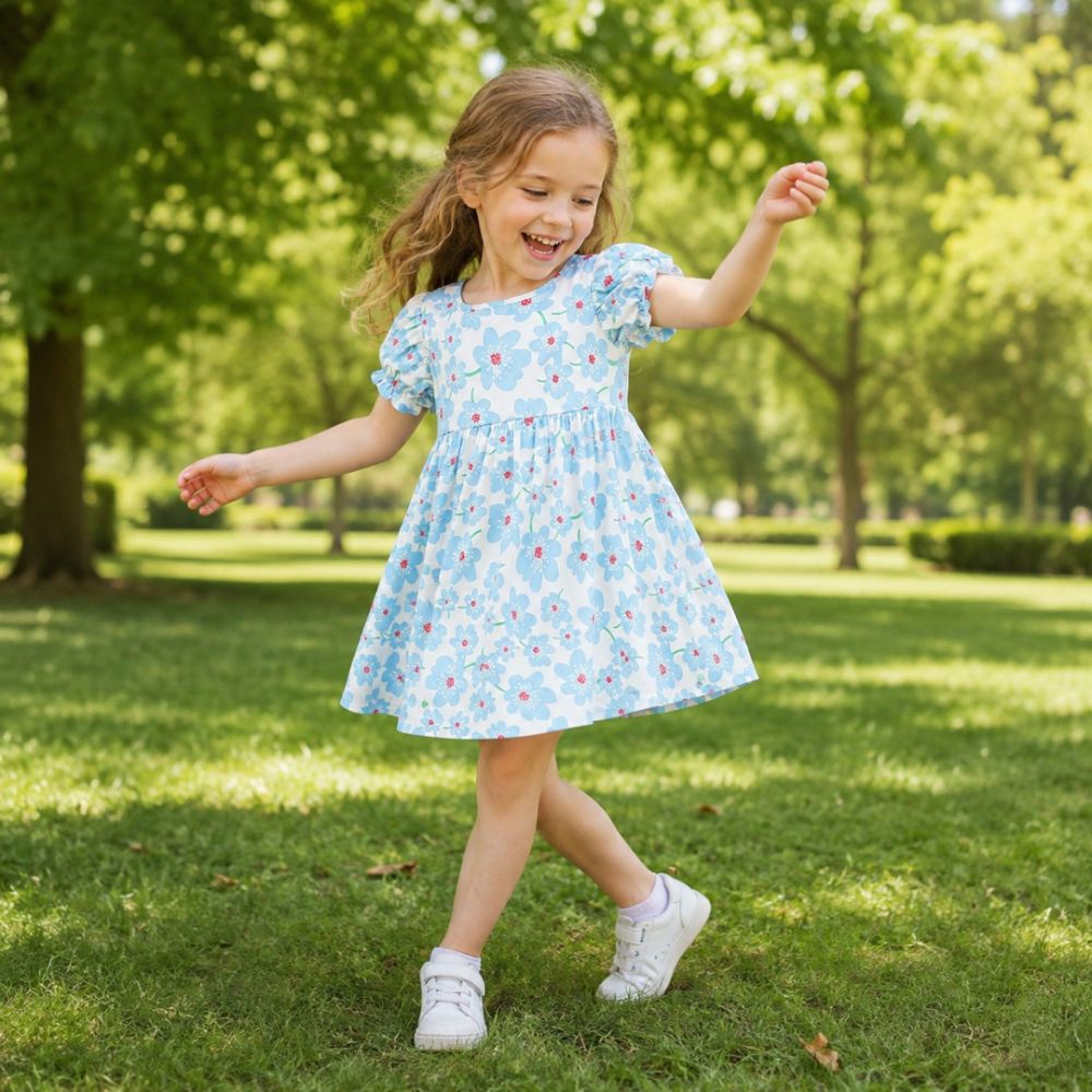 Pretty Puff Sleeve Girls Dress