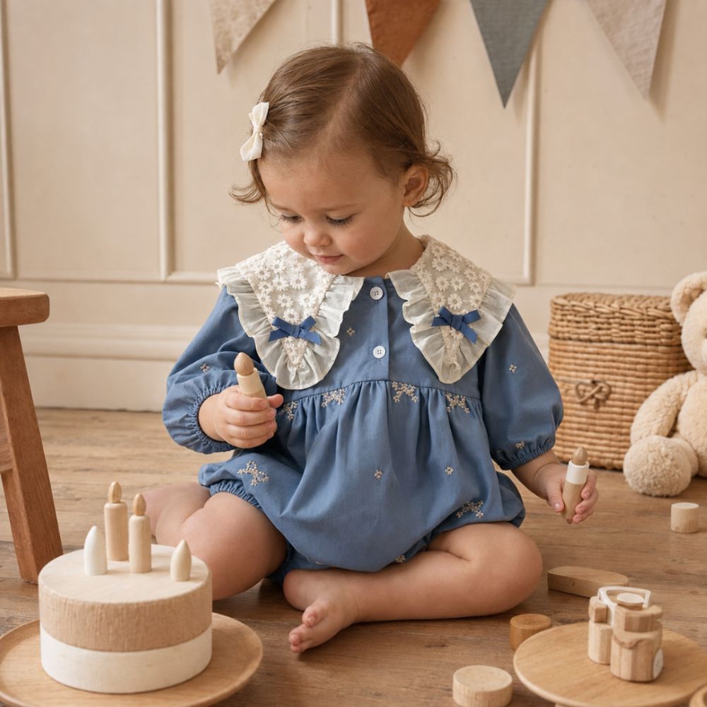 Sweet Floral Lace Collar Baby Dress & Romper