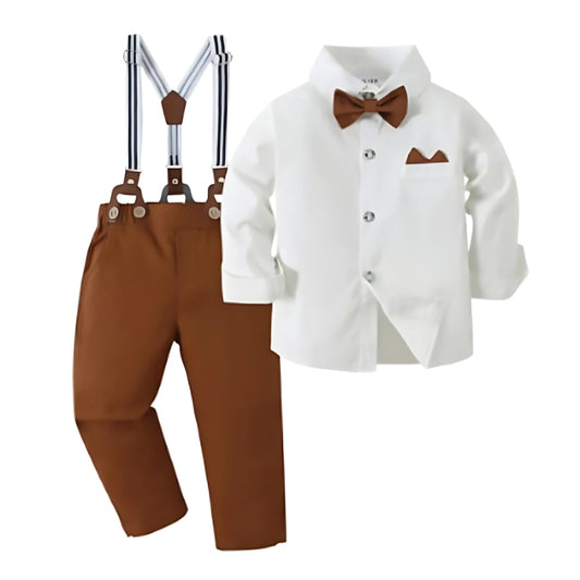 Boys Formal Bow Tie Shirt & Suspender Pants Set - Beekee