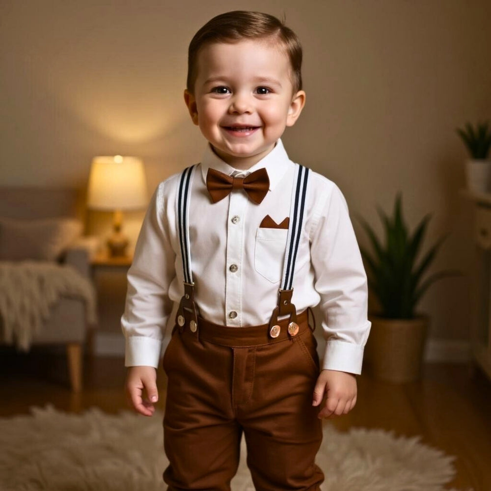 Boys Formal Bow Tie Shirt & Suspender Pants Set - Beekee