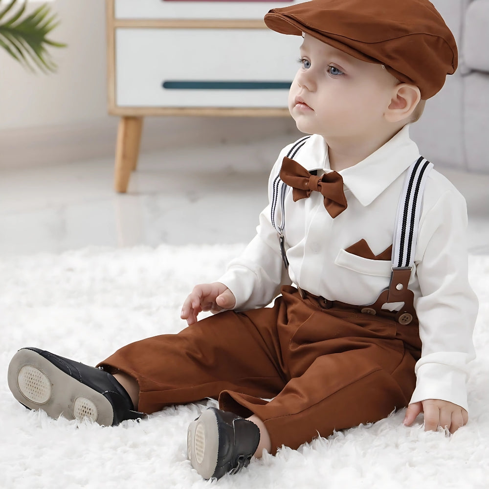 Boys Formal Bow Tie Shirt & Suspender Pants Set - Beekee