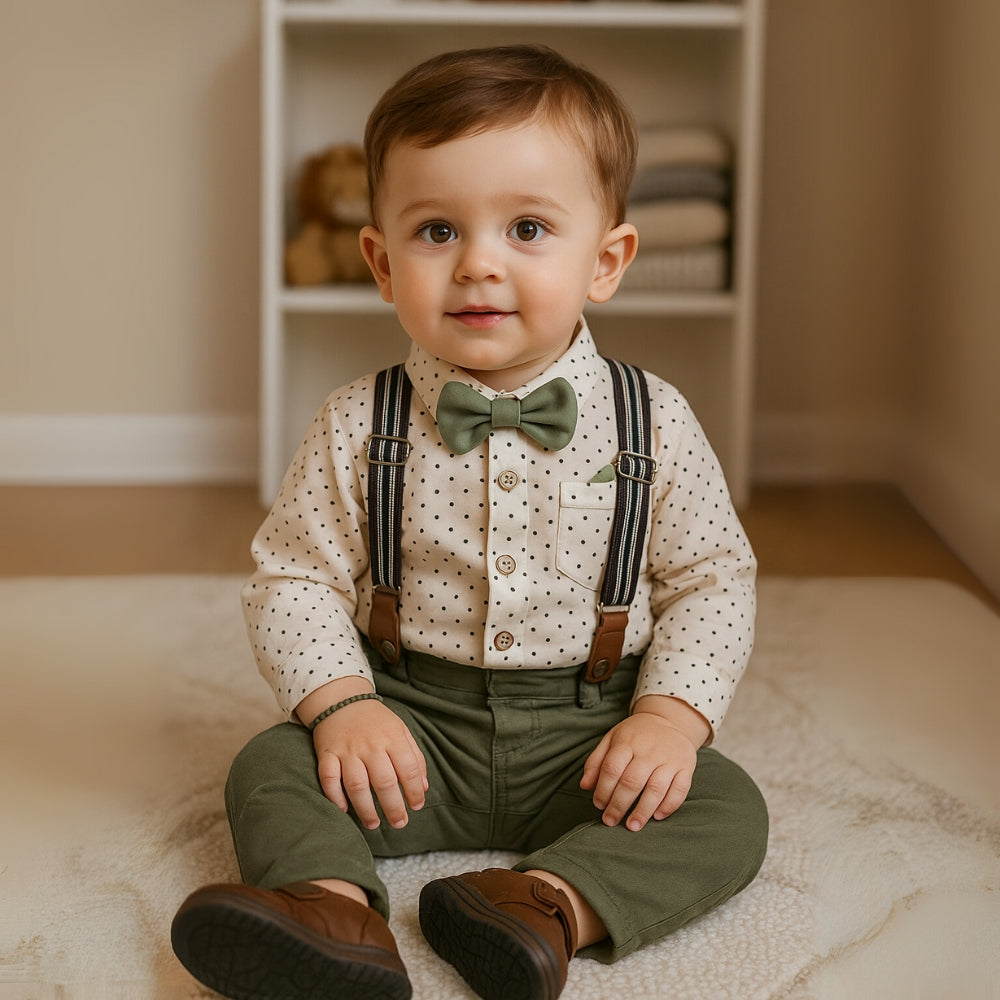 Boys Formal Bow Tie Shirt & Suspender Pants Set - Beekee