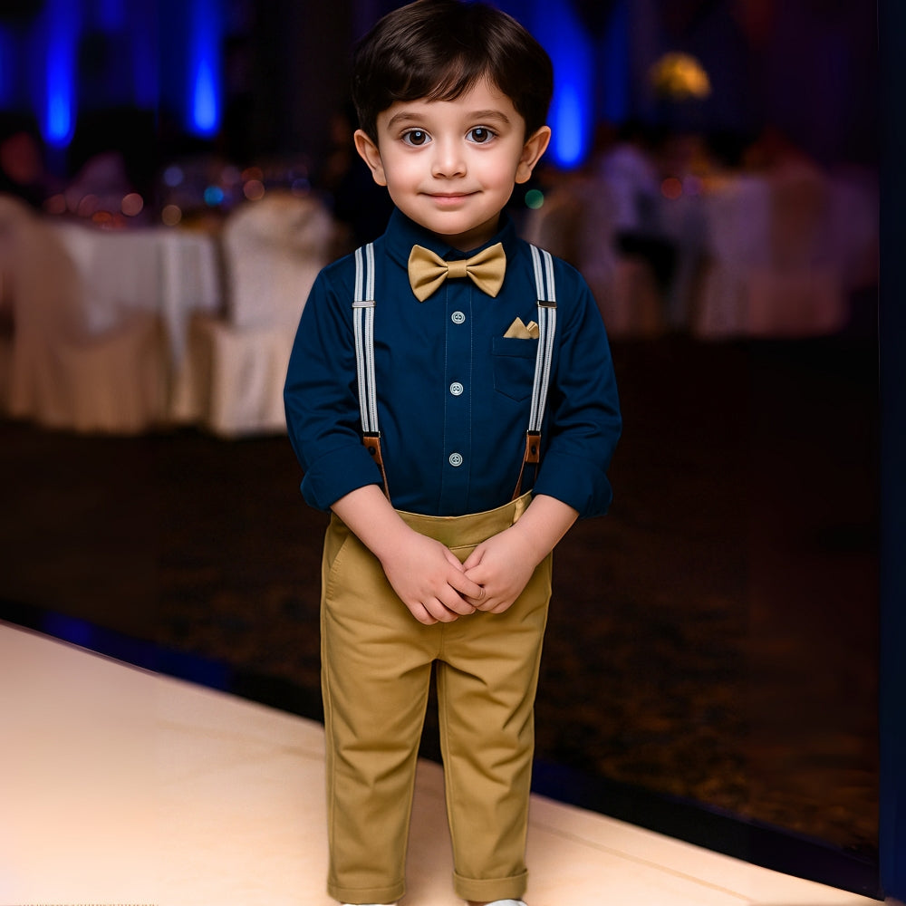 Boys Formal Bow Tie Shirt & Suspender Pants Set - Beekee