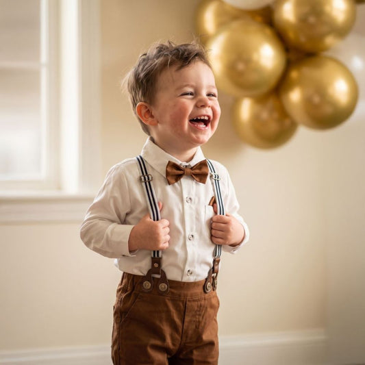 Boys Formal Bow Tie Shirt & Suspender Pants Set - Beekee