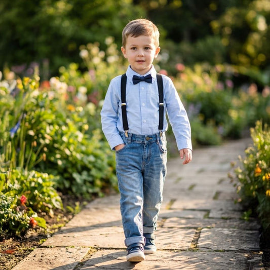 Boys Formal Bow Tie Shirt and Suspender Jeans Set
